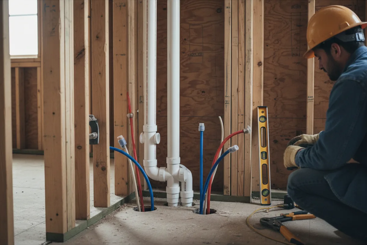 Drain and supply rough-in during Leak Detection in Elkin